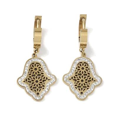 Hamsa Hand 304 Stainless Steel Polymer Clay Rhinestone Dangle Earrings