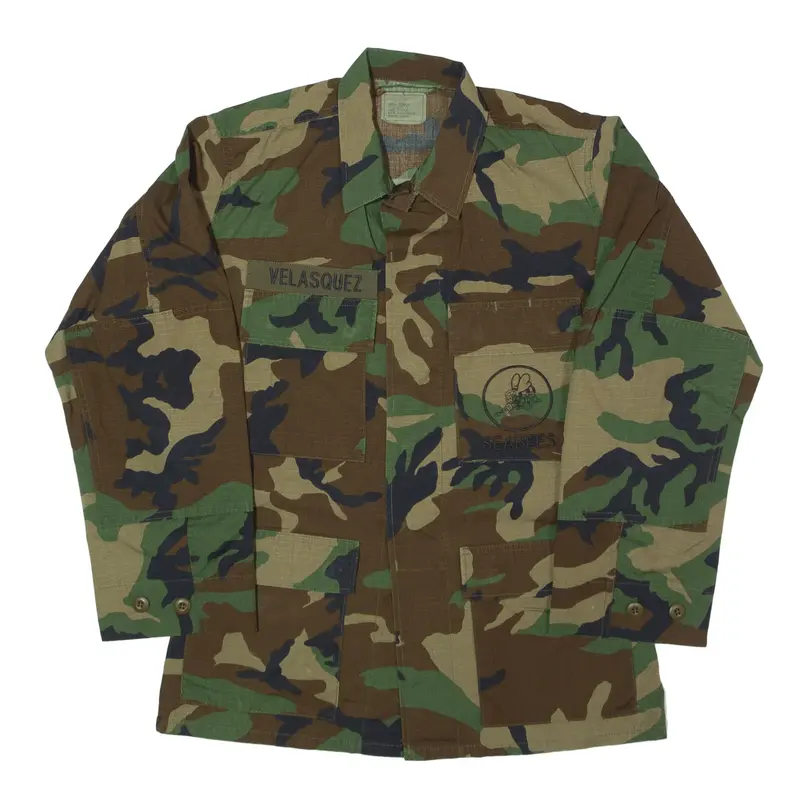 UNICOR Lightweight SeaBees Woodland Military Jacket Green Camouflage Mens S