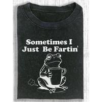 Men's Retro Frog Graphic T-shirt Funny Design Black Casual Tee High Quality Wax Print Cotton Machine Washable Tops