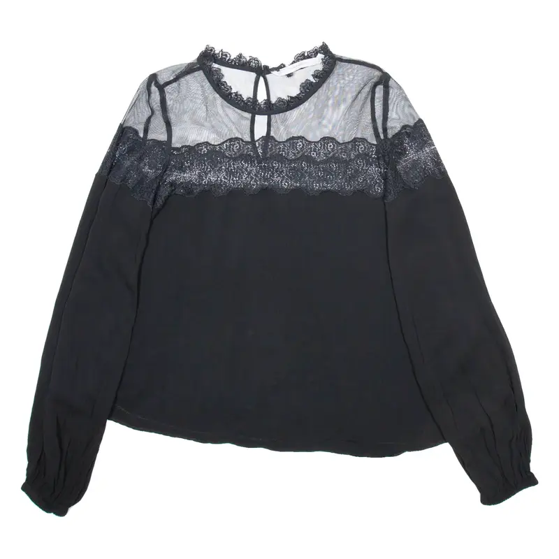 ZARA Womens Blouse Black High Neck Long Sleeve Viscose Floral M