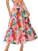 BTFBM Women's Floral Print Midi Maxi Skirts 2025 Summer Casual A-line Elastic High Waist Pleated Flowy Long Skirt with Pocket...