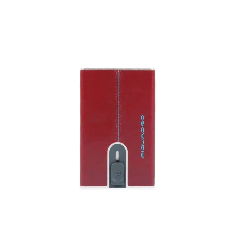 Piquadro Blue Leather Credit Card Holder with Sliding System and Red Money Clip for Men PP5358B2R-R
