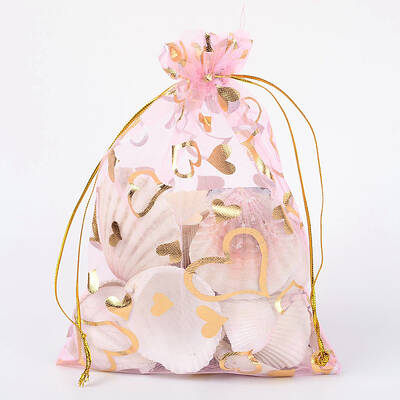 Heart Printed Organza Bags