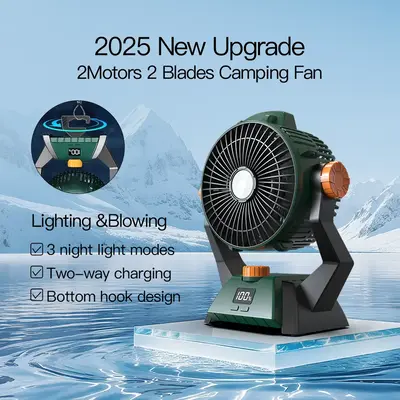 2025 Summer New Portable Rechargeable Fan, 270° Rotatable USB Table Fan with Hook, Outdoor Tent Fan, Suitable for Camping, T...
