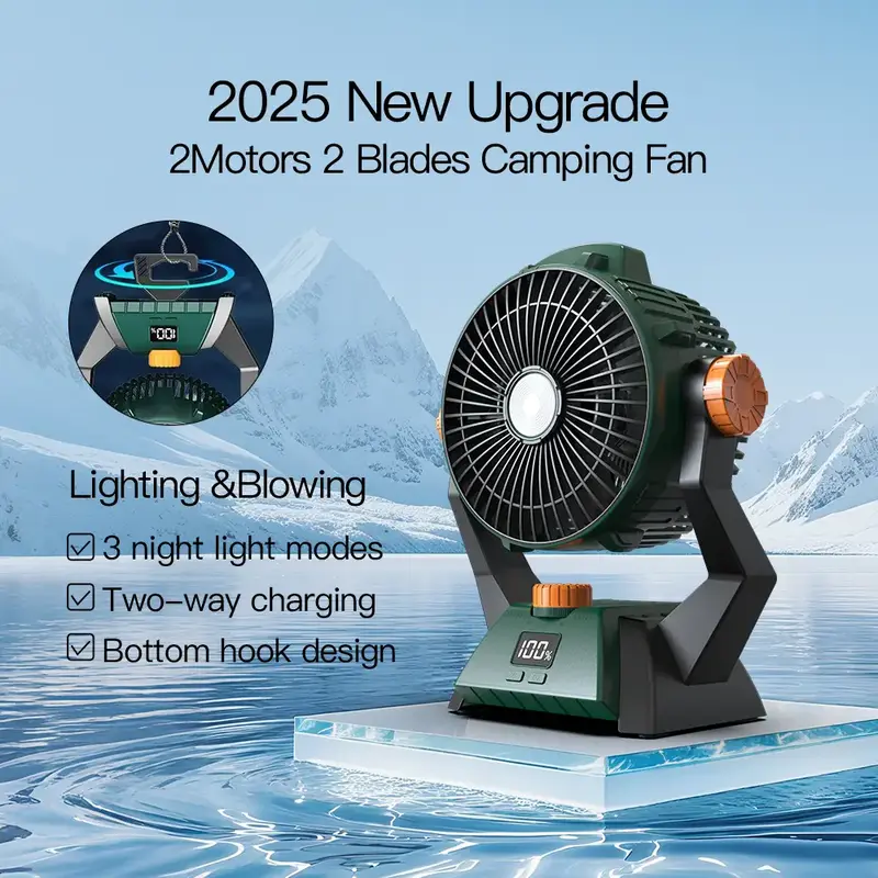 2025 Summer New Portable Rechargeable Fan, 270° Rotatable USB Table Fan with Hook, Outdoor Tent Fan, Suitable for Camping, T...