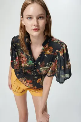 Blouse Hibiscus Hibiscus Top Magick-Mushroom-Blac | Color: MAGICK MUSHROOM BLAC | Size: M