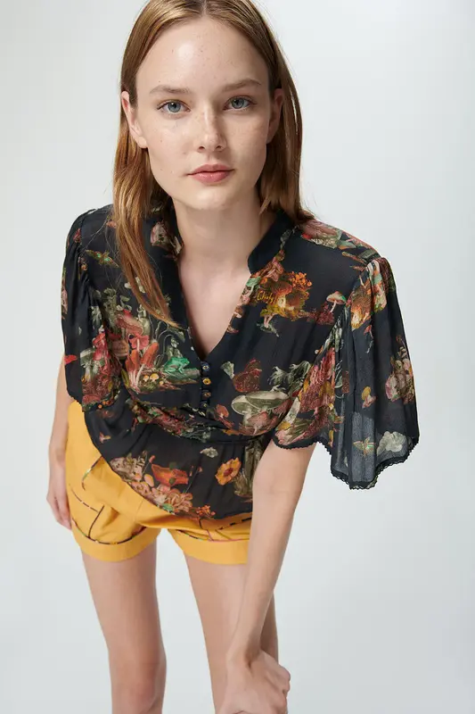 Blouse Hibiscus Hibiscus Top Magick-Mushroom-Blac | Color: MAGICK MUSHROOM BLAC | Size: M