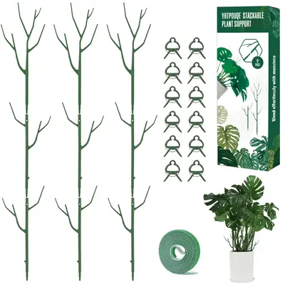 YHPUOUE Stackable Plant Support Stakes 28inch for Indoor & Outdoor Plants with Extension Poles Clips & Ties for Monstera Clim...