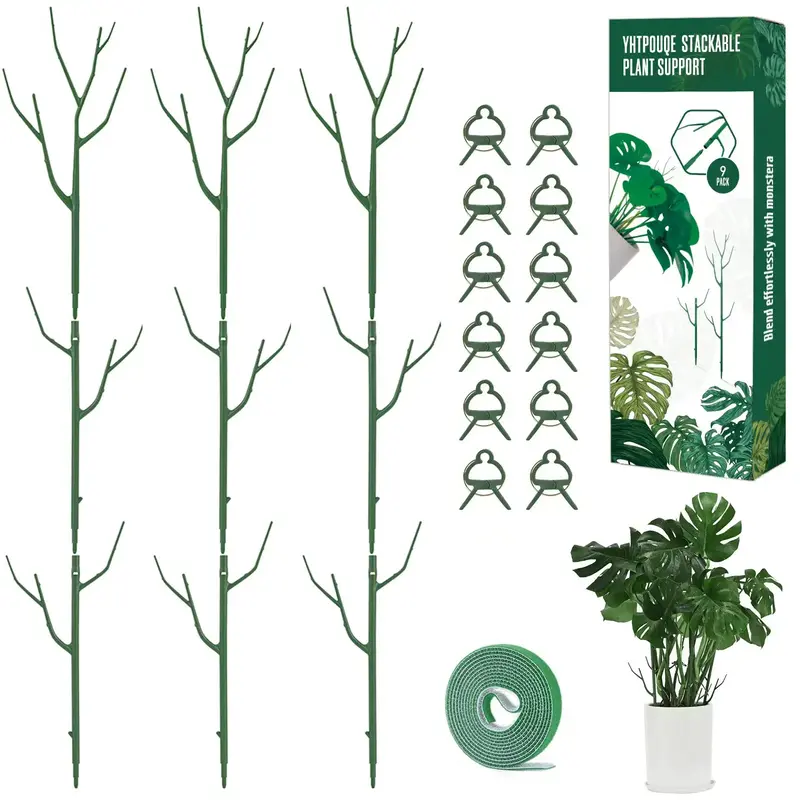 YHPUOUE Stackable Plant Support Stakes 28inch for Indoor & Outdoor Plants with Extension Poles Clips & Ties for Monstera Clim...