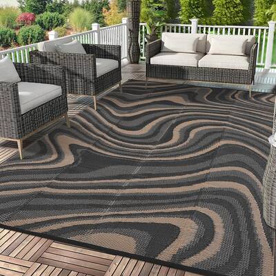 Garvee 10x14 Outdoor Area Rug Waterproof Reversible UV Resistant Polypropylene Modern Abstract Design Lightweight Portable fo...