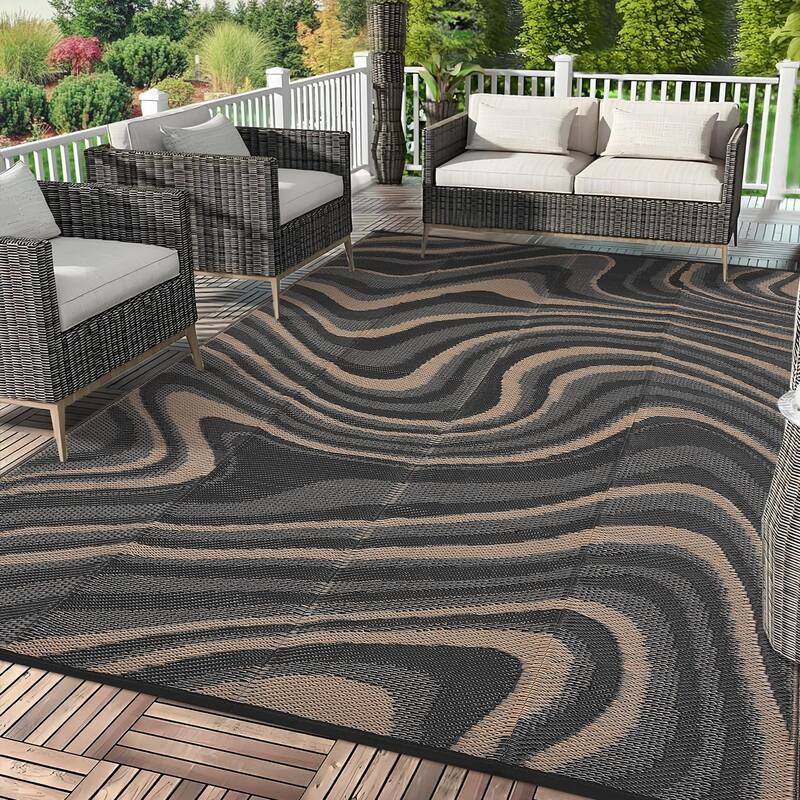 Garvee 10x14 Outdoor Area Rug Waterproof Reversible UV Resistant Polypropylene Modern Abstract Design Lightweight Portable fo...