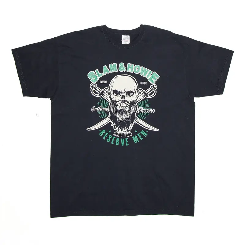 FRUIT OF THE LOOM Slam & Howie Black Short Sleeve Band T-Shirt Mens XL