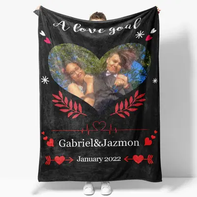 Custom Photo Black Throw Blankets Gift for Couples - Aperturee