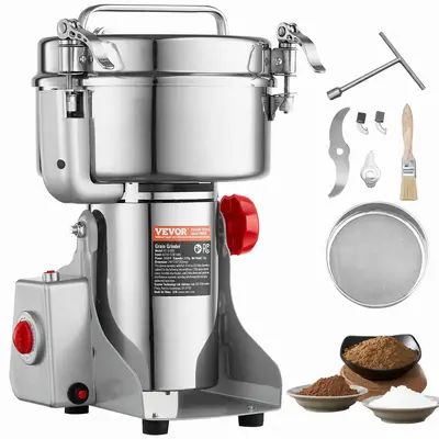 VEVOR 2000g Electric Grain Mill Grinder, High Speed 3400W Commercial Spice Grinders, Stainless Steel Pulverizer Powder Machin...