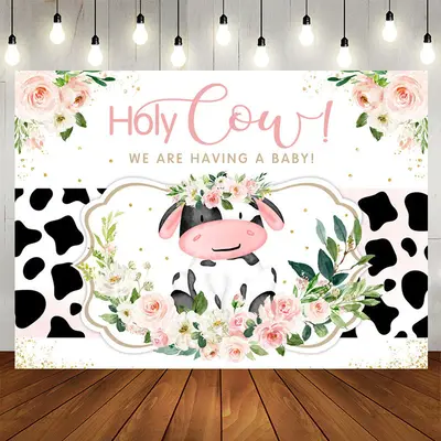 Aperturee Floral Holy Cow Baby Shower Backdrop For Girls