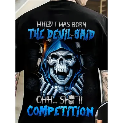 Men's Casual Crew Neck Graphic T-shirt with Stylish Skull Print, Versatile Short Sleeve Tee for Summer Sport And Casual Wear,...