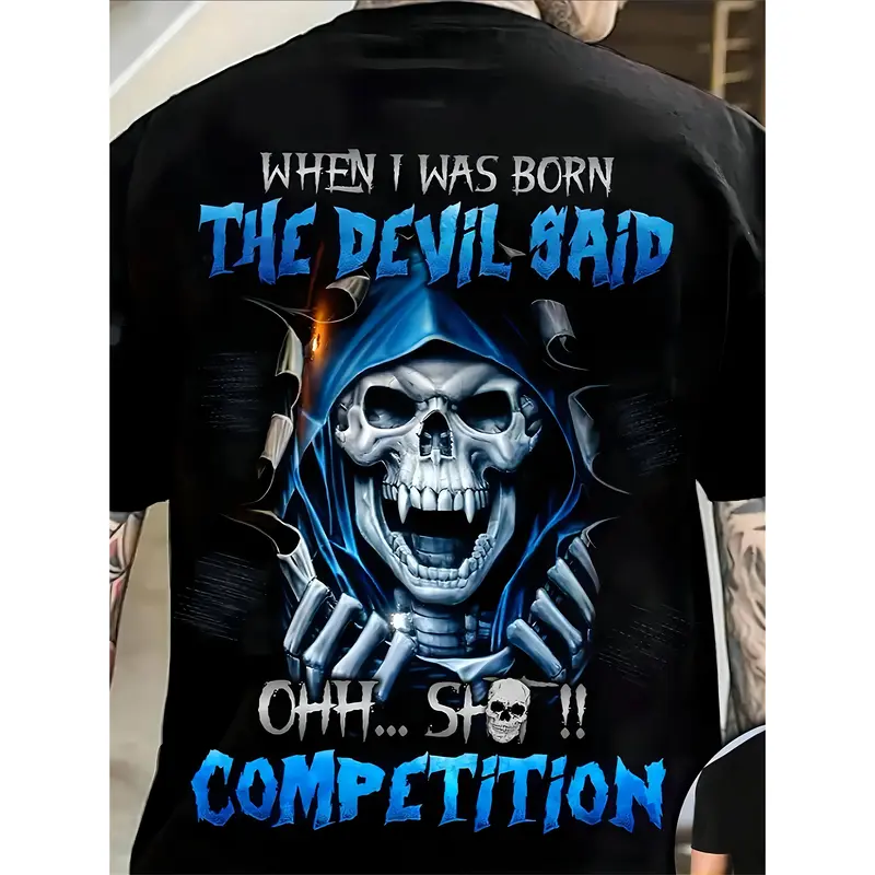 Men's Casual Crew Neck Graphic T-shirt with Stylish Skull Print, Versatile Short Sleeve Tee for Summer Sport And Casual Wear,...