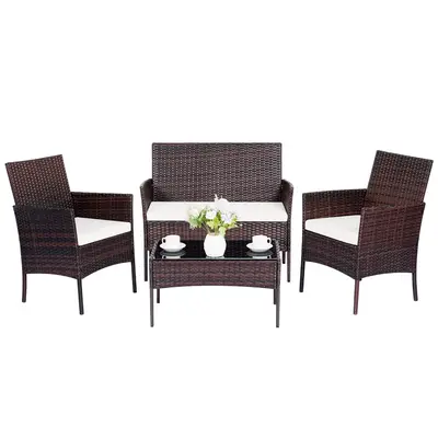 ZOPATICO 4-Piece Outdoor Patio Set Rattan Sofa with Chairs Cushions & Tables for Backyard Swimming Pool Garden Home Design Lo...
