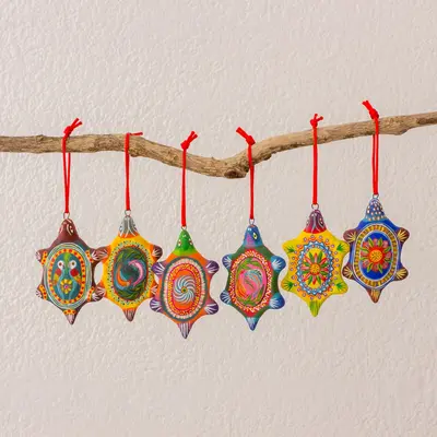NOVICA Tropical Turtles Handcrafted Guatemalan Ceramic Turtle Ornaments (Set of 6)