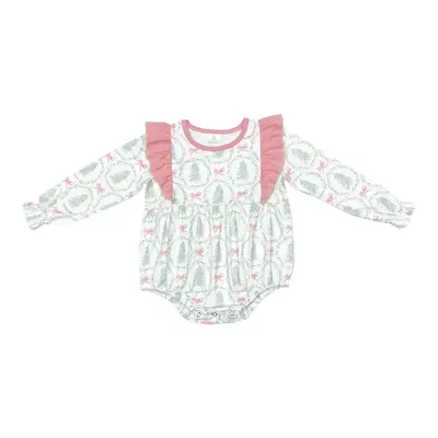 Adorable Baby Girl Christmas Tree Bubble Romper - Long Sleeve Xmas Outfit for Toddler Cuties