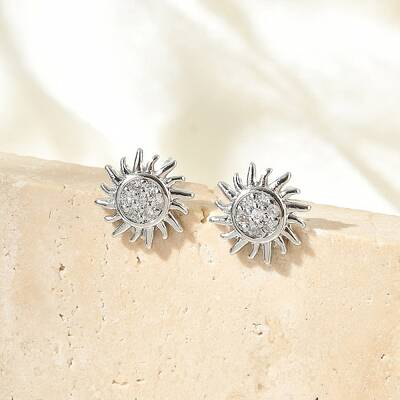 Brass Micro Pave Clear Cubic Zirconia Stud Earrings