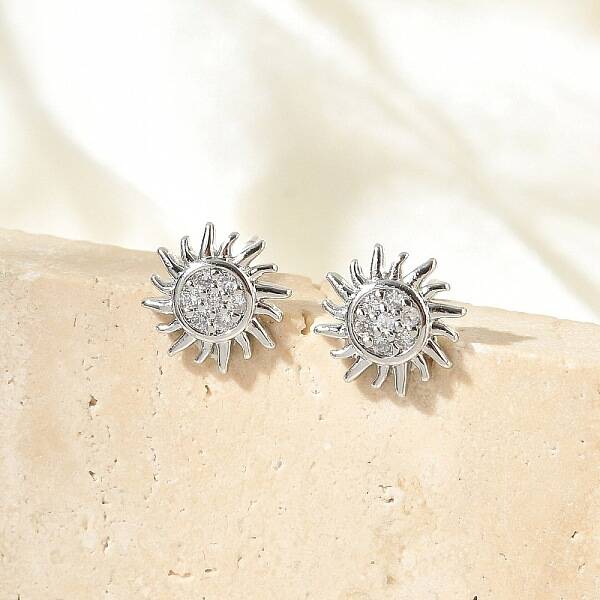 Brass Micro Pave Clear Cubic Zirconia Stud Earrings