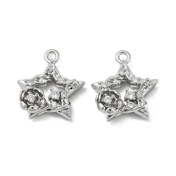 Brass Micro Pave Clear Cubic Zirconia Charms