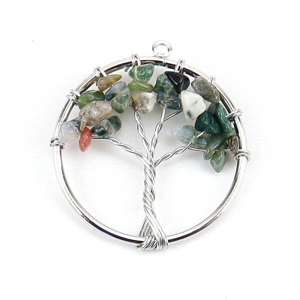 Natural Moss Agate Tree fo Life Pendants