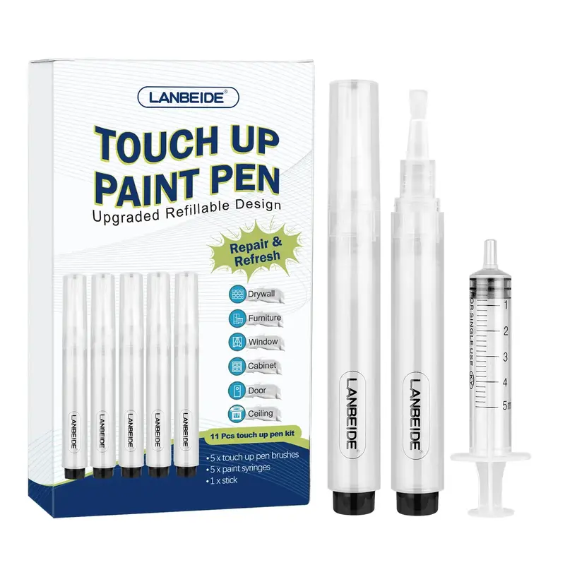 Touch Up Paint Brush Pens, Fillable Paint Pen 5Pcs, Drywall Repair Kit for Wall Repair, Funiture, Cabinet, Wood Floor, Window...