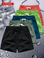 Men's Letter Print Drawstring Waist Shorts, Loose Casual Elastic Waist Pocket Straight Leg Shorts, Men's Bottoms for Daily We...