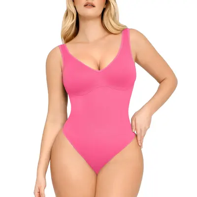 LOVERBEAUTY Tummy Control Bodysuit for Women Slimming V Neck Bodysuits Snatched Waist Body Suit Sculpting Thong Seamless Und...
