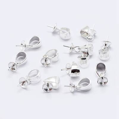 925 Sterling Silver Cup Pearl Bail Pin Pendants