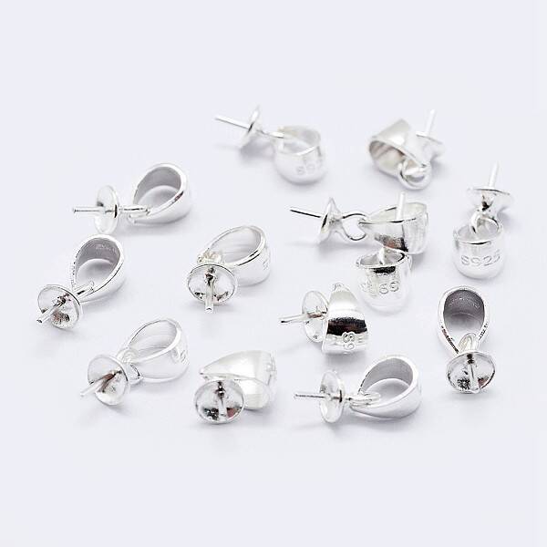 925 Sterling Silver Cup Pearl Bail Pin Pendants