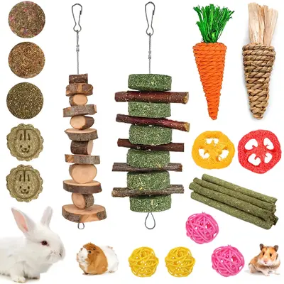 20 PCS Natural Bunny Chew Toys – Apple Wood and Timothy Grass Sticks for Rabbits, Guinea Pigs, Hamsters, and Chinchillas