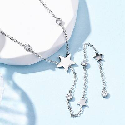 304 Stainless Steel Crystal Rhinestone Star Lariat Necklaces