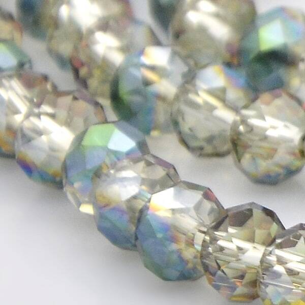 Half Rainbow Plated Faceted Rondelle Electroplate Glass Beads Strands