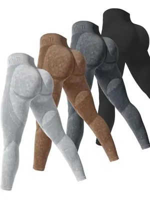 Women's Solid Color Letter Print High Waist Sports Leggings, High Stretch Seamless Yoga Leggings, Ladies Sportswear for Indoo...