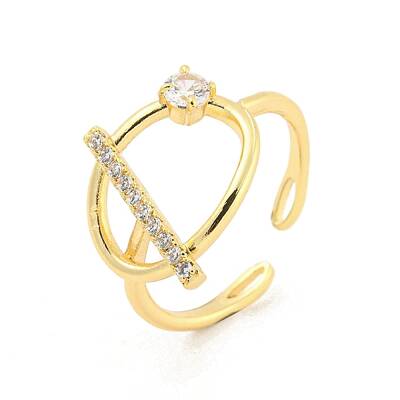 Brass Micro Pave Clear Cubic Zirconia Open Cuff Rings