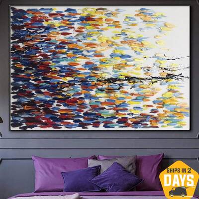 Abstract Impasto Painting On Canvas In Yellow, Red and Blue Colors Contemporary Oil Painting Textured Wall Art | ROAD TO FREE...
