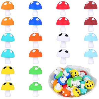 20Pcs 10 Colors Mushroom Silicone Focal Beads