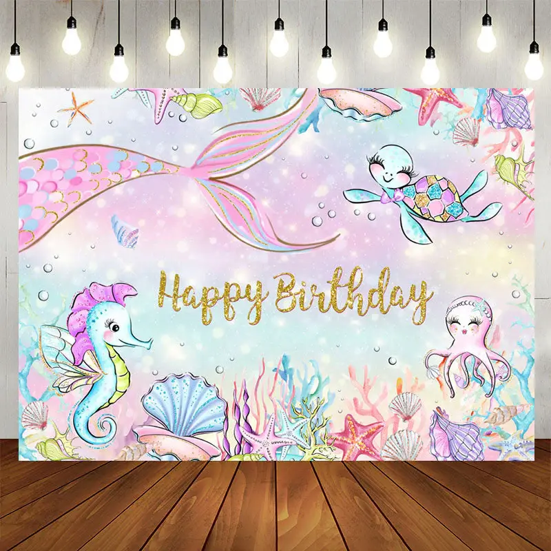 Aperturee Mermaid Benthos Birthday Backdrop For Girl