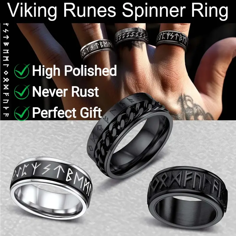FaithHeart Rune Ring Viking Norse Style Anxiety Ring For Unisex Stainless Steel