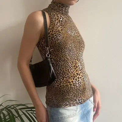 Unbranded Animal print Rollneck - XS Brown Cotton Blend