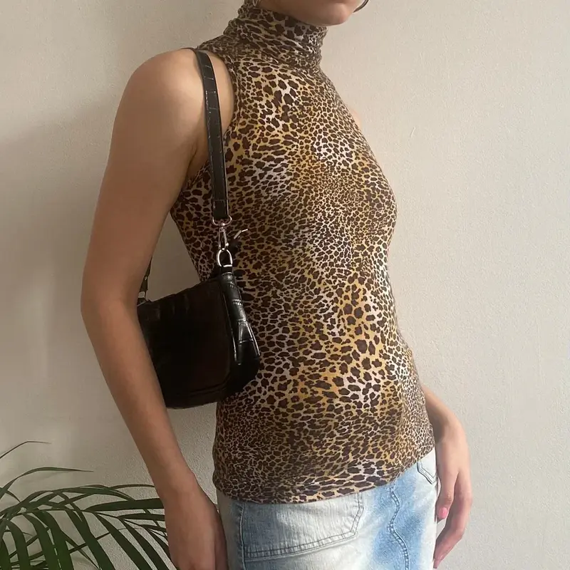 Unbranded Animal print Rollneck - XS Brown Cotton Blend