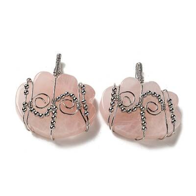 Natural Rose Quartz Copper Wire Wrapped Pendants