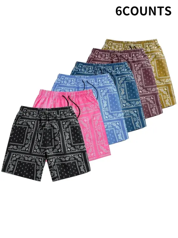Men's Paisley Print Drawstring Waist Shorts, Shorts for Men, Comfy Clothes for Men, Casual Pocket Design Straight Leg Shorts ...