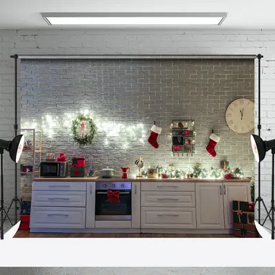 Brick Wall Cupboard Photography Christmas Backdrop - Aperturee