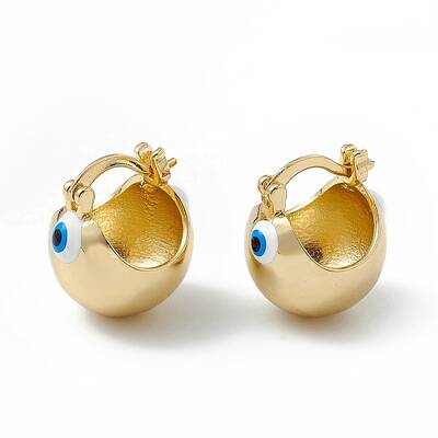Brass Enamel Evil Eye Half Hoop Earrings