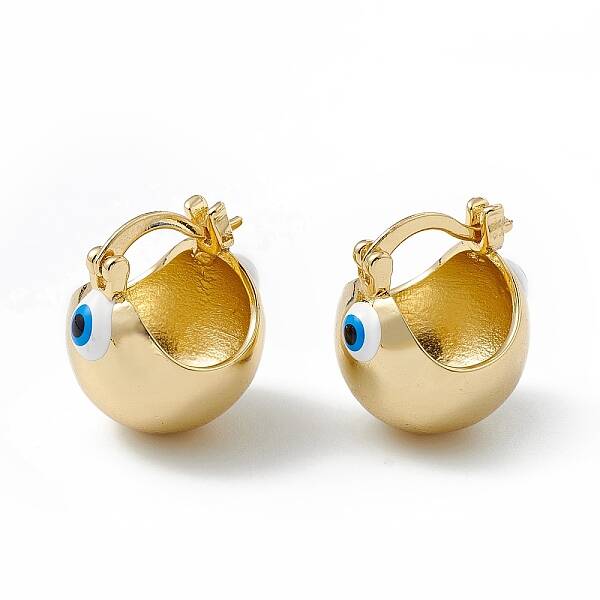 Brass Enamel Evil Eye Half Hoop Earrings