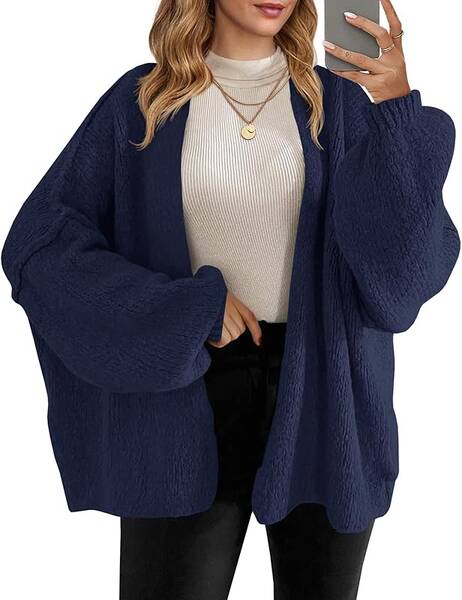 Womens Oversized Cardigan Sweaters Open Front Chunky Knit Casual Long Lantern Sleeve Fall Sweater Coats